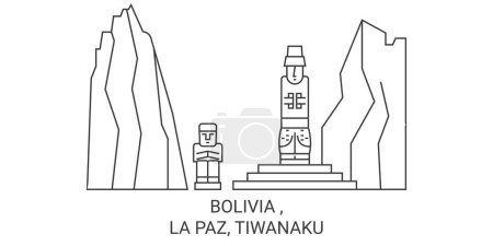Illustration for Bolivia , La Paz, Tiwanaku travel landmark line vector illustration - Royalty Free Image