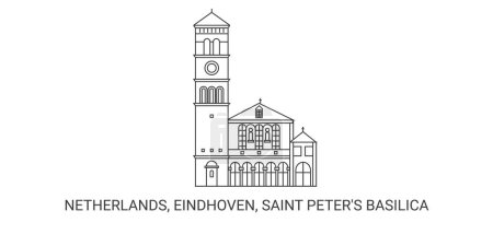 Illustration for Netherlands, Eindhoven, Saint Peters Basilica, travel landmark line vector illustration - Royalty Free Image