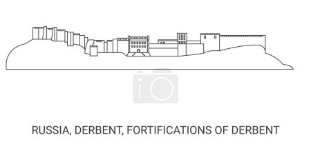 Illustration for Russia, Derbent, Fortifications Of Derbent, travel landmark line vector illustration - Royalty Free Image