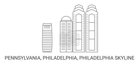 Téléchargez les illustrations : États-Unis, Pennsylvanie, Philadelphie, Philadelphie Skyline, illustration vectorielle de ligne de repère de voyage - en licence libre de droit