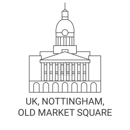 Ilustración de Inglaterra, Nottingham, Old Market Square recorrido hito línea vector ilustración - Imagen libre de derechos