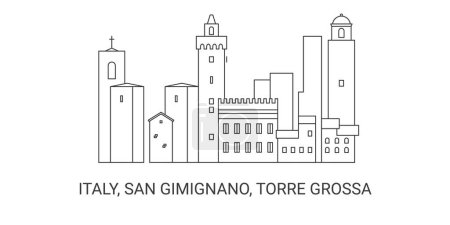 Ilustración de Italia, San Gimignano, Torre Grossa, ilustración del vector de línea de referencia de viaje - Imagen libre de derechos