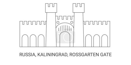 Téléchargez les illustrations : Russie, Kaliningrad, Porte de Rossgarten, illustration vectorielle de ligne de repère de voyage - en licence libre de droit