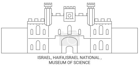 Téléchargez les illustrations : Israël, Haïfa, Israël National, Musée des sciences illustration vectorielle de ligne de voyage - en licence libre de droit