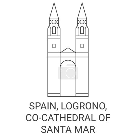 Téléchargez les illustrations : Espagne, Logrono, CocaCathedral De Santa Mara De La Redonda illustration vectorielle de ligne de voyage - en licence libre de droit