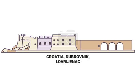 Téléchargez les illustrations : Croatie, Dubrovnik, Lovrijenac voyages illustration vectorielle ligne historique - en licence libre de droit