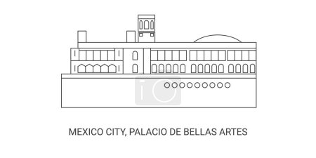 Ilustración de México, Ciudad, Palacio De Bellas Artes, ilustración de vector de línea de referencia de viaje - Imagen libre de derechos
