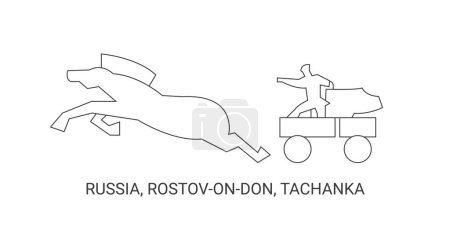 Illustration for Russia, Rostovondon, Tachanka, travel landmark line vector illustration - Royalty Free Image