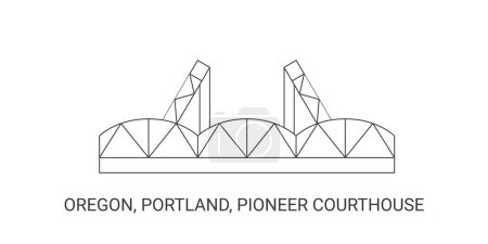 Illustration for United States, Oregon, Portland, Pioneer Courthouse, travel landmark line vector illustration - Royalty Free Image