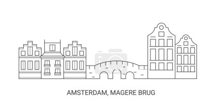 Téléchargez les illustrations : Pays-Bas, Amsterdam, Magere Brug, illustration vectorielle de ligne de repère de voyage - en licence libre de droit