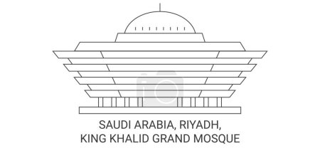 Téléchargez les illustrations : Arabie Saoudite, Riyad, illustration vectorielle de ligne de voyage de la Grande Mosquée Roi Khalid - en licence libre de droit