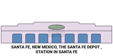 Ilustración de Estados Unidos, Santa Fe, Nuevo México, El depósito de Santa Fe, Estación En Santa Fe viaje hito línea vector ilustración - Imagen libre de derechos