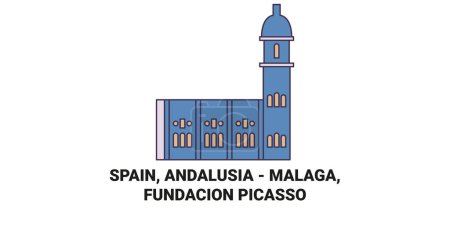 Téléchargez les illustrations : Espagne, Andalousie Malaga, Fundacion Illustration vectorielle de ligne de voyage Picasso - en licence libre de droit