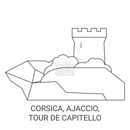 Téléchargez les illustrations : France, Corse, Ajaccio, Tour De Capitello voyages illustration vectorielle de ligne - en licence libre de droit