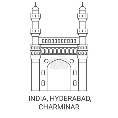 Indien, Hyderabad, Charminar Reise Meilenstein Linienvektorillustration