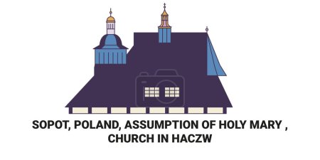 Illustration for Poland, Sopot, Assumption Of Holy Mary , Church In Haczw travel landmark line vector illustration - Royalty Free Image