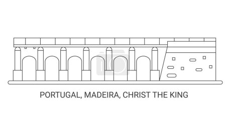 Ilustración de Portugal, Madeira, Cristo Rey, ilustración de vector de línea hito de viaje - Imagen libre de derechos
