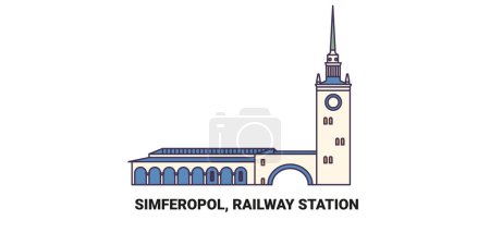 Ilustración de Rusia, Simferopol, estación de tren viaje hito línea vector ilustración - Imagen libre de derechos