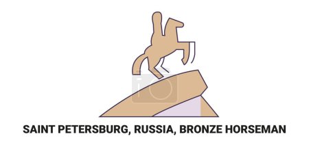 Téléchargez les illustrations : Russie, Saint-Pétersbourg, Russie, Cavalier en bronze, illustration vectorielle de ligne historique de voyage - en licence libre de droit