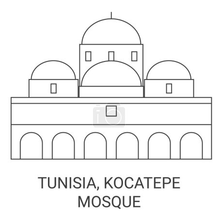 Illustration for Tunisia, Kocatepe Mosque, travel landmark line vector illustration - Royalty Free Image