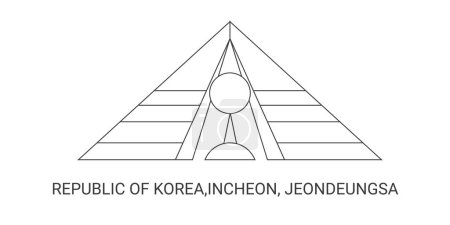 Illustration for Republic Of Korea,Incheon, Jeondeungsa, travel landmark line vector illustration - Royalty Free Image
