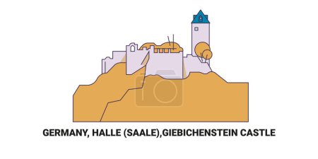 Ilustración de Alemania, Halle Saale, Castillo de Giebichenstein, ilustración de vectores de línea de referencia de viaje - Imagen libre de derechos