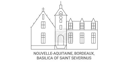 Téléchargez les illustrations : France, Bordeaux, Basilique de Saint-Séverin illustration vectorielle de ligne de voyage - en licence libre de droit