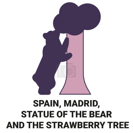 Illustration for Spain, Madrid, Statue Of The Bear And The Strawberry Tree travel landmark line vector illustration - Royalty Free Image