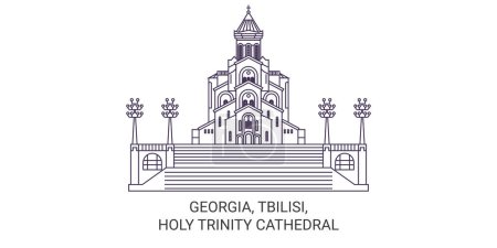 Ilustración de Georgia, Tiflis, Catedral de la Santísima Trinidad recorrido hito línea vector ilustración - Imagen libre de derechos