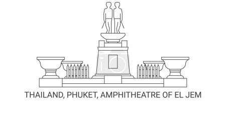 Illustration for Thailand, Phuket, Amphitheatre Of El Jem, travel landmark line vector illustration - Royalty Free Image
