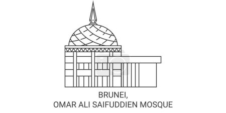 Ilustración de Brunei, Omar Ali Saifuddien Mezquita de viaje hito línea vector ilustración - Imagen libre de derechos