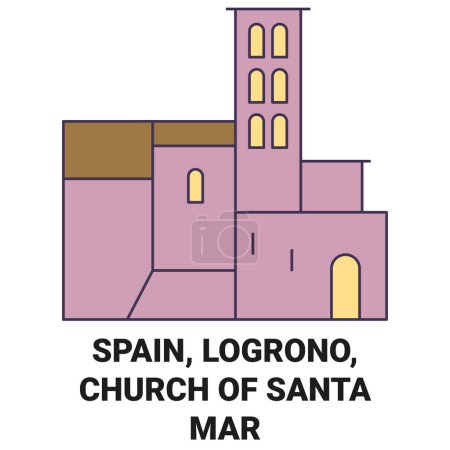 Téléchargez les illustrations : Espagne, Logrono, Eglise de Santa Mara De Palacio illustration vectorielle de ligne de voyage - en licence libre de droit