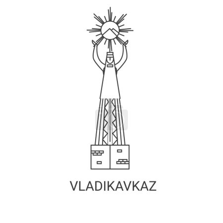 Téléchargez les illustrations : Russie, Vladikavkaz voyages illustration vectorielle de ligne historique - en licence libre de droit