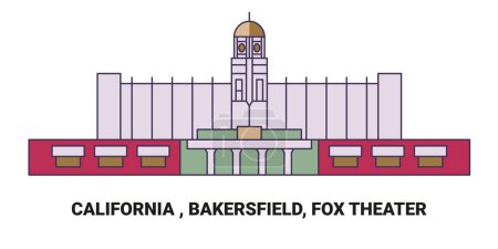 Illustration for United States, California , Bakersfield, Fox Theater, travel landmark line vector illustration - Royalty Free Image