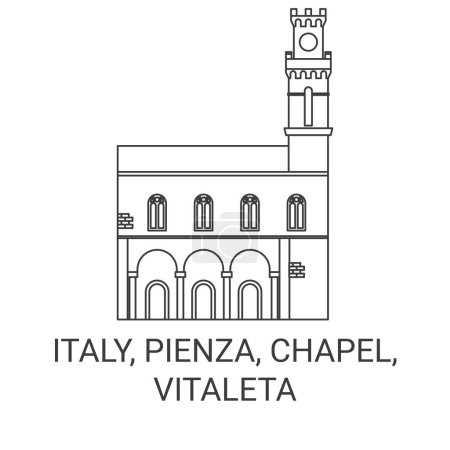 Ilustración de Italia, Pienza, Capilla, Vitaleta recorrido hito línea vector ilustración - Imagen libre de derechos