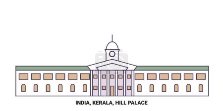 Téléchargez les illustrations : Illustration vectorielle de ligne de voyage Inde, Kerala, Hill Palace - en licence libre de droit