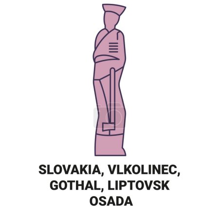 Ilustración de Eslovaquia, Vlkolinec, Liptovsk Osada viaje hito línea vector ilustración - Imagen libre de derechos