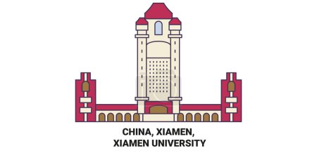 Téléchargez les illustrations : Chine, Xiamen, Xiamen University Voyage illustration vectorielle de ligne historique - en licence libre de droit