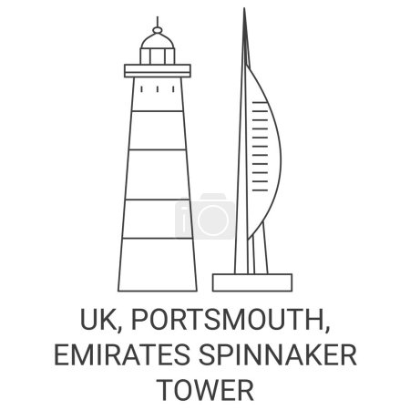 Téléchargez les illustrations : Angleterre, Portsmouth, Emirates Spinnaker Tower illustration vectorielle de ligne de voyage - en licence libre de droit