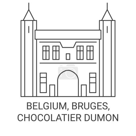 Illustration for Belgium, Bruges, Chocolatier Dumon travel landmark line vector illustration - Royalty Free Image