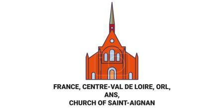 Illustration for France, Centreval De Loire, Orl, Ans,Church Of Saintaignan travel landmark line vector illustration - Royalty Free Image