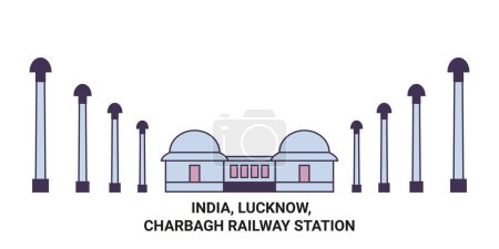 Illustration for India, Lucknow, Charbagh Railway Station travel landmark line vector illustration - Royalty Free Image