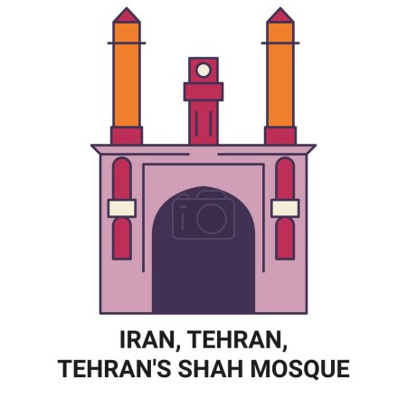 Téléchargez les illustrations : Iran, Téhéran, Tehrans Shah Mosquée Voyage illustration vectorielle ligne historique - en licence libre de droit