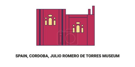 Téléchargez les illustrations : Espagne, Cordoue, Musée Julio Romero De Torres, illustration vectorielle de ligne de repère de voyage - en licence libre de droit