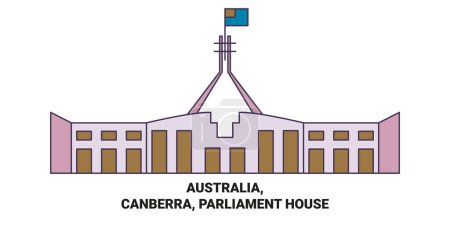 Téléchargez les illustrations : Australie, Canberra, illustration vectorielle de ligne historique de voyage de Parliament House - en licence libre de droit