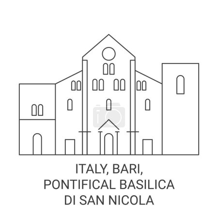 Ilustración de Italia, Bari, Pontificia Basílica Di San Nicola recorrido hito línea vector ilustración - Imagen libre de derechos