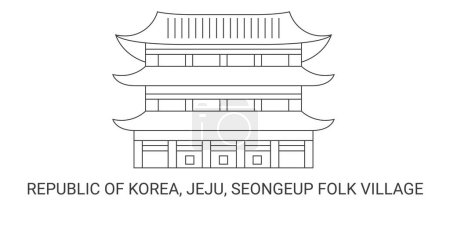 Ilustración de República de Corea, Jeju, Seongeup Folk Village, ilustración de vector de línea hito de viaje - Imagen libre de derechos