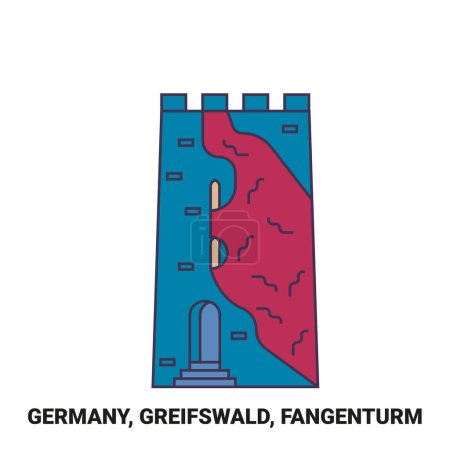 Illustration for Germany, Greifswald, Fangenturm travel landmark line vector illustration - Royalty Free Image