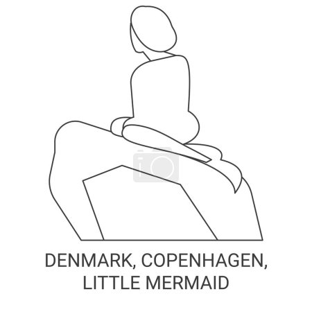 Téléchargez les illustrations : Danemark, Copenhague, Petite Sirène voyage point de repère illustration vectorielle ligne - en licence libre de droit