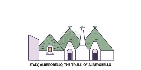 Illustration for Italy, Alberobello, The Trulli Of Alberobello travel landmark line vector illustration - Royalty Free Image